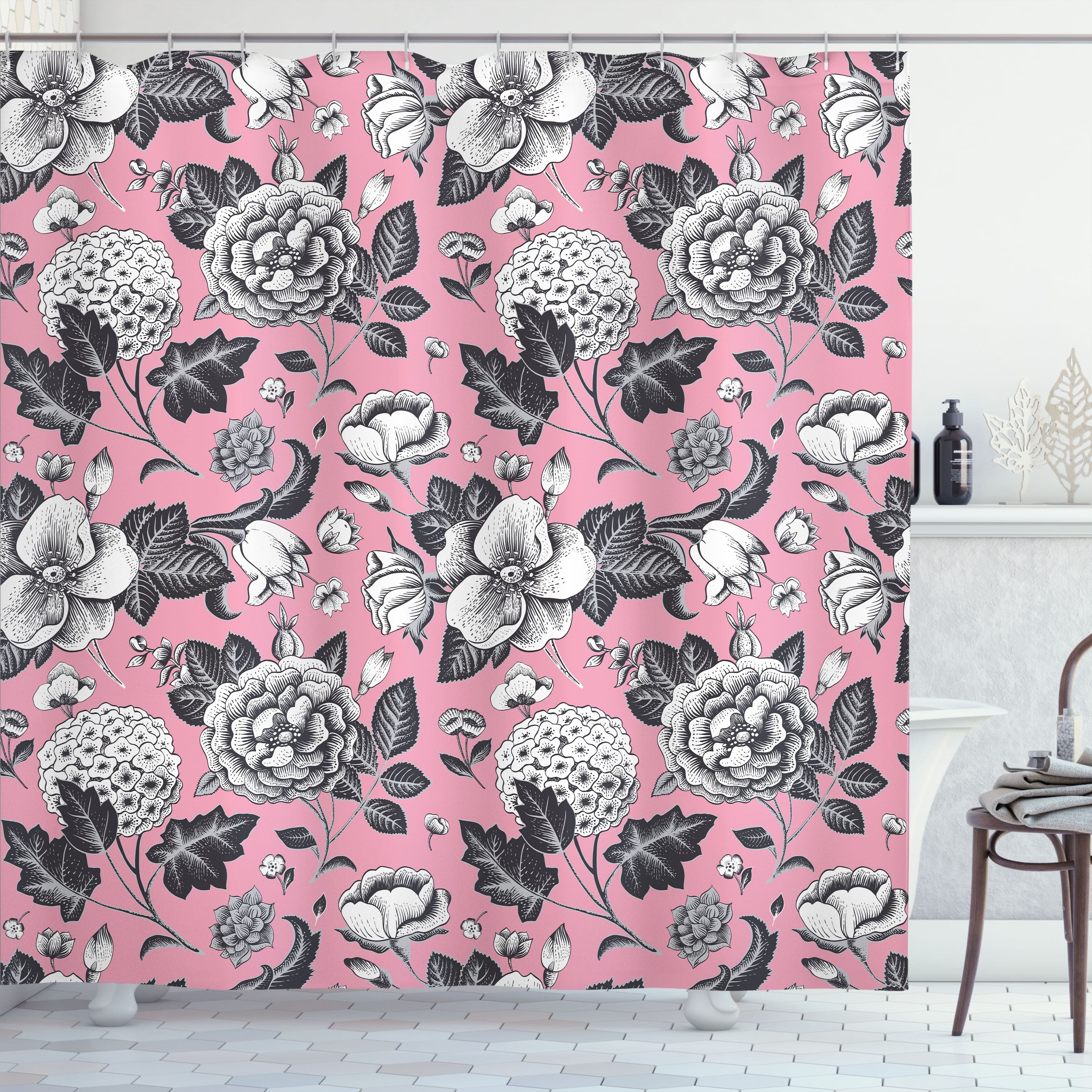 Ambesonne Floral Shower Curtain, Cloth Fabric Bathroom Decor Set with